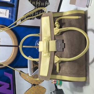 Jimmy Choo Rosalie Color Block Yellow and Taupe 2 Way Satchel - RARE🔥🔥